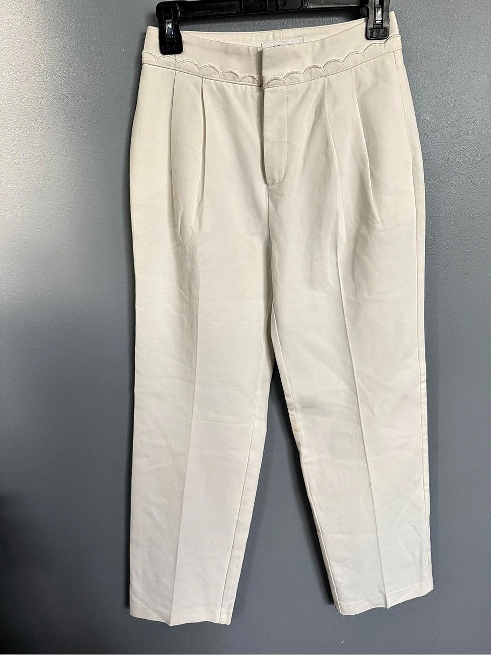 FRAME Scalloped Waist Ankle Pants Cream Size 0